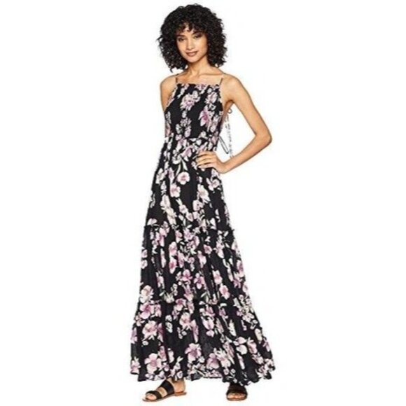 Free People Garden Party Dress Onyx Floral Smocked Bust Adjustable Tie Straps - Picture 2 of 8